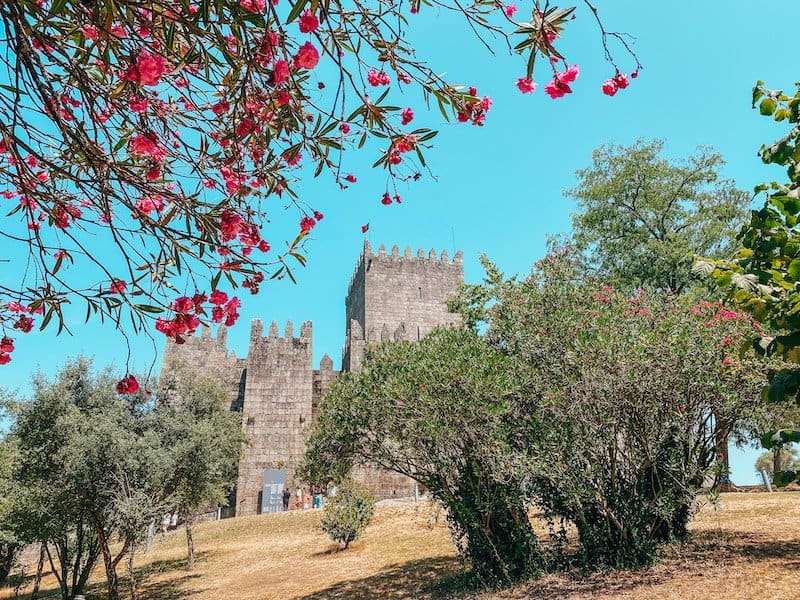 Castle of Guimaraes behind some bushes