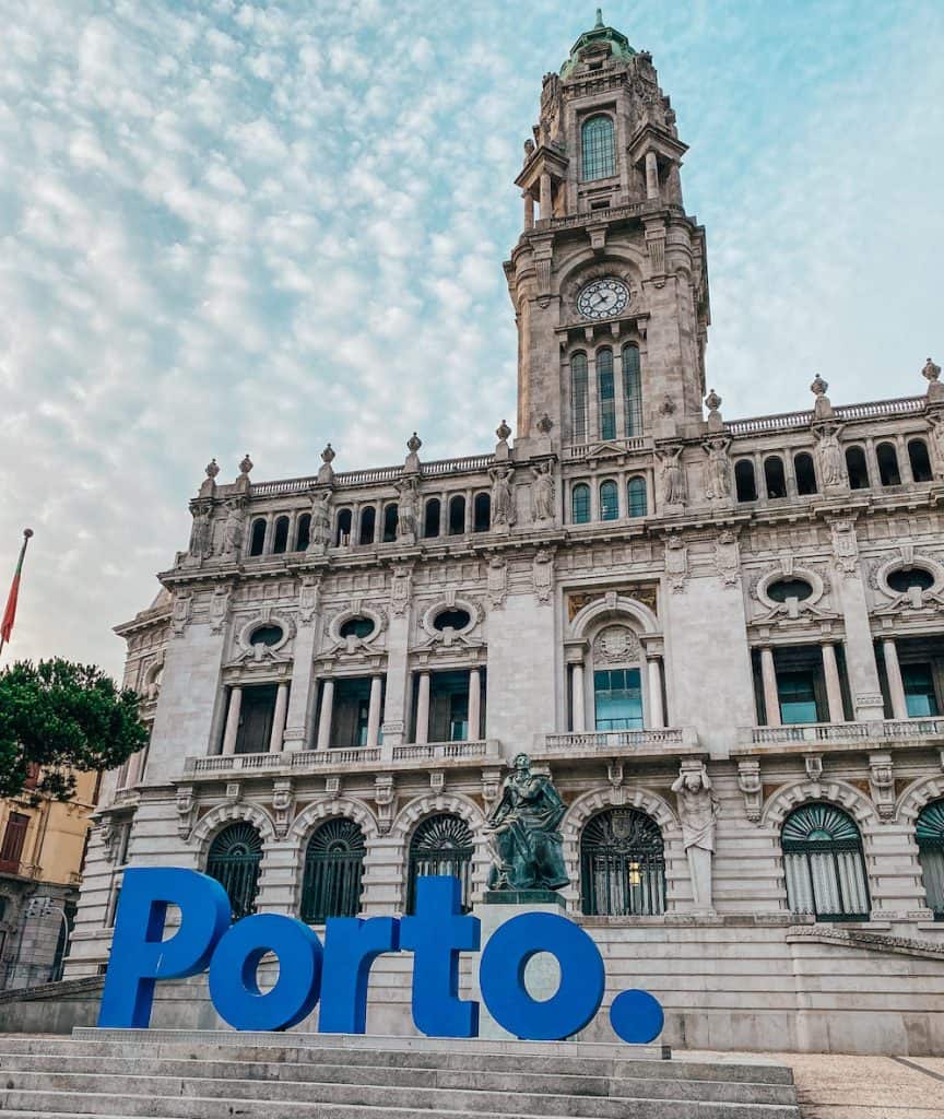 Porto sign in front of city hall