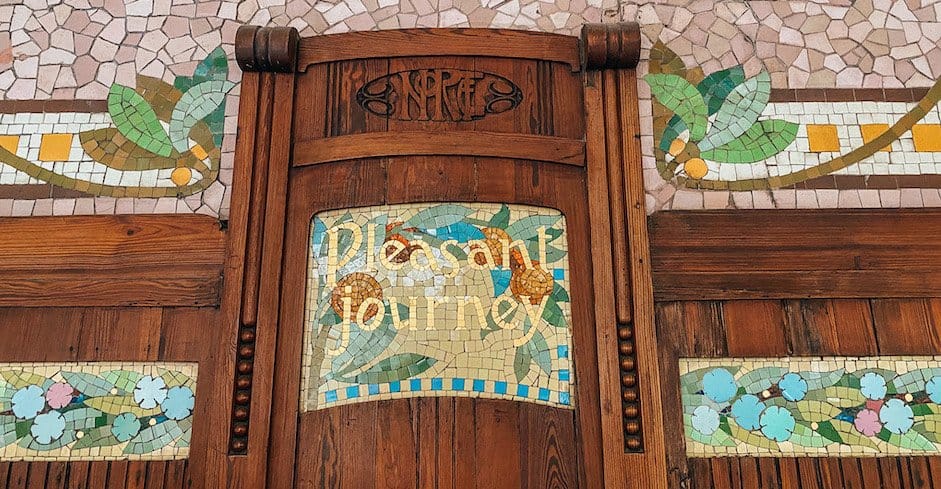 "Pleasant Journey" spelled with mosaic tiles