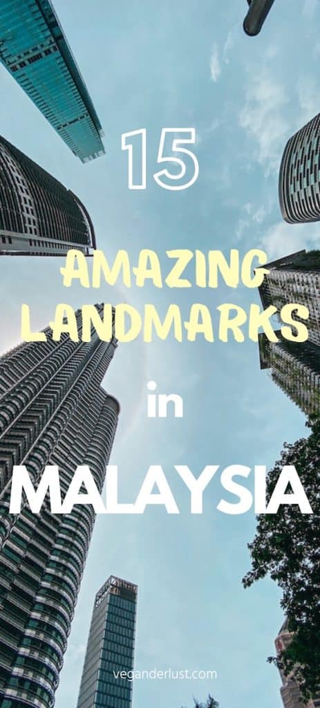 Picture of the skyline of Kuala Lumpur, text over it reads "15 amazing landmarks Malaysia"