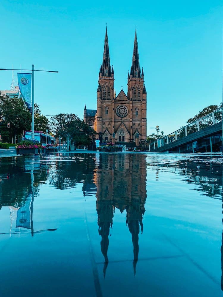 Church reflecting in some water