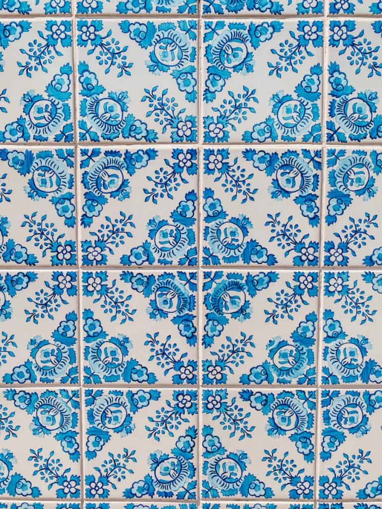 A close up of traditional Portuguese blue tiles