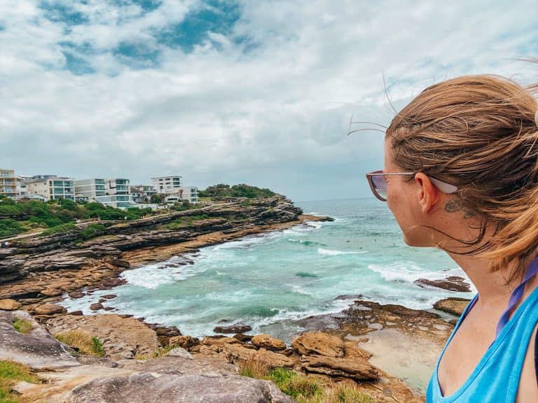 Tina on the Bronte to Bondi walk, you can see the side of Tina looking out to the ocean