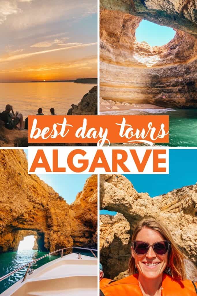4 pictures of sea caves in the Algarve Portugal