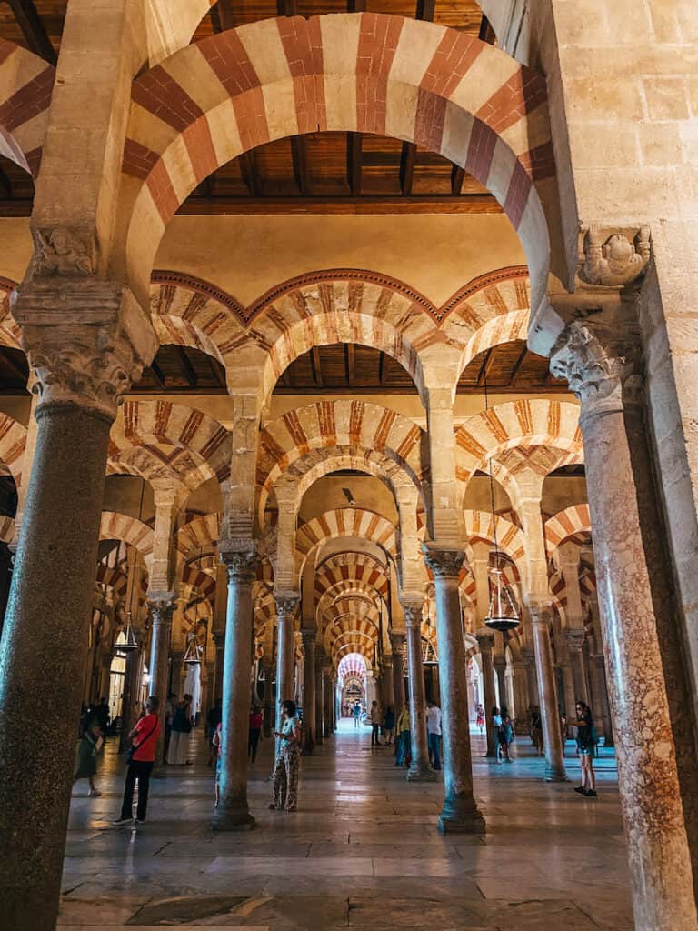 Columns and arches inside the cathedral in Cordoba