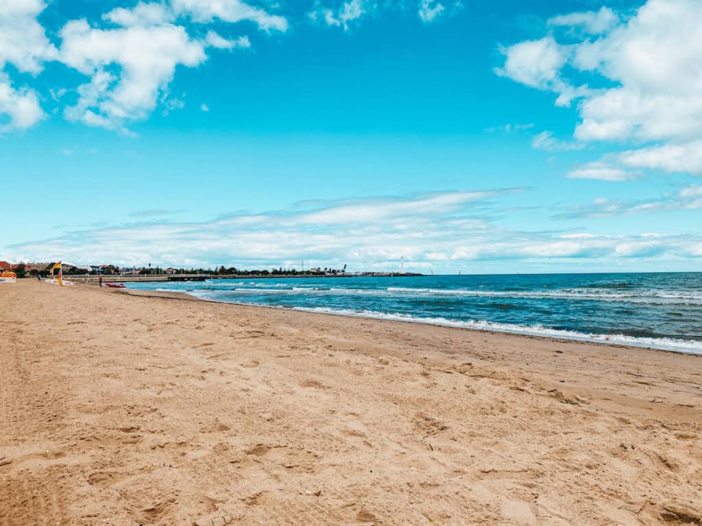 A wide beach with no people on it at St Kilda Melbourne