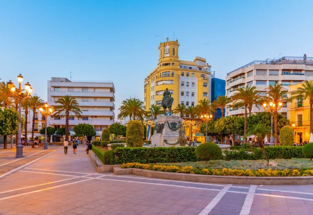 Sunset view of Plaza del Arenal at Jerez de la Frontera in Spain